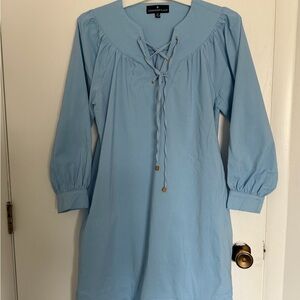 Tuckernuck Pomander Place Light Blue Lace-Up Long Sleeve Shift Dress NWOT